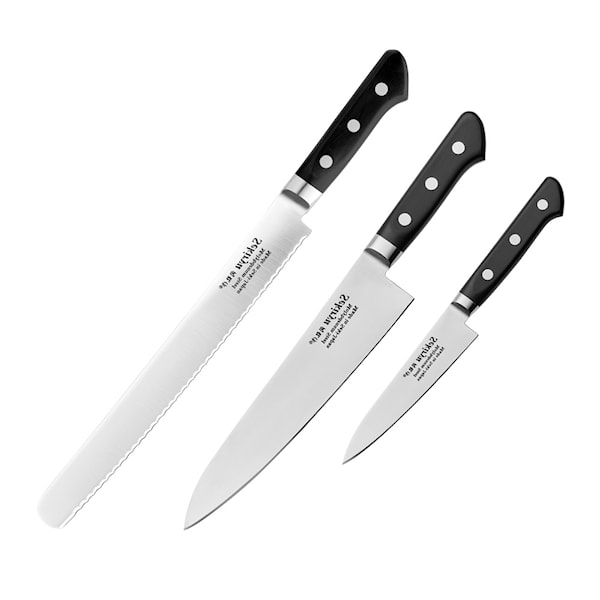 Master knivset 3 delar kockkniv, grönsakskniv, brödkniv svart