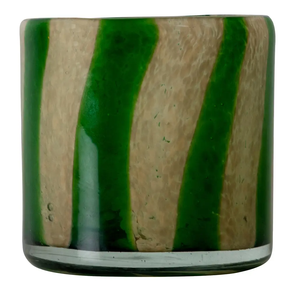 Calore lyslykt 10x10 cm Curve grønn/beige stripete