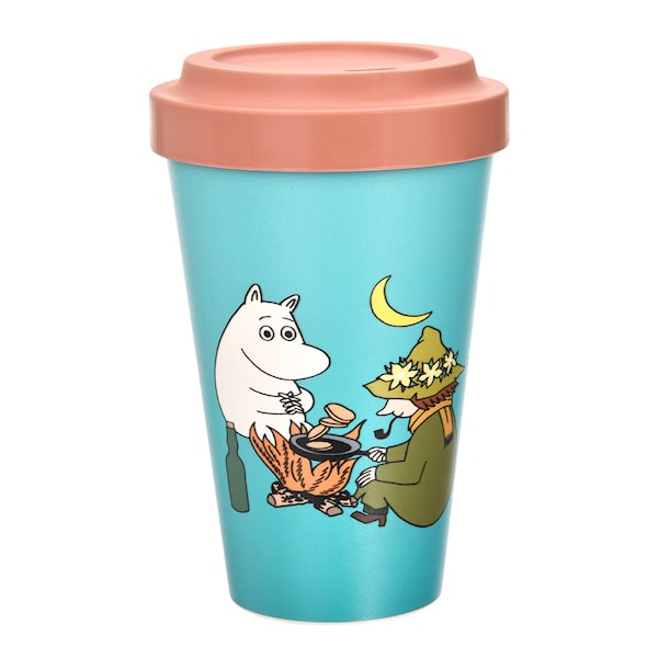 Mumin take away mugg 45 cl Mumintrollet och Snusmumriken camping blå