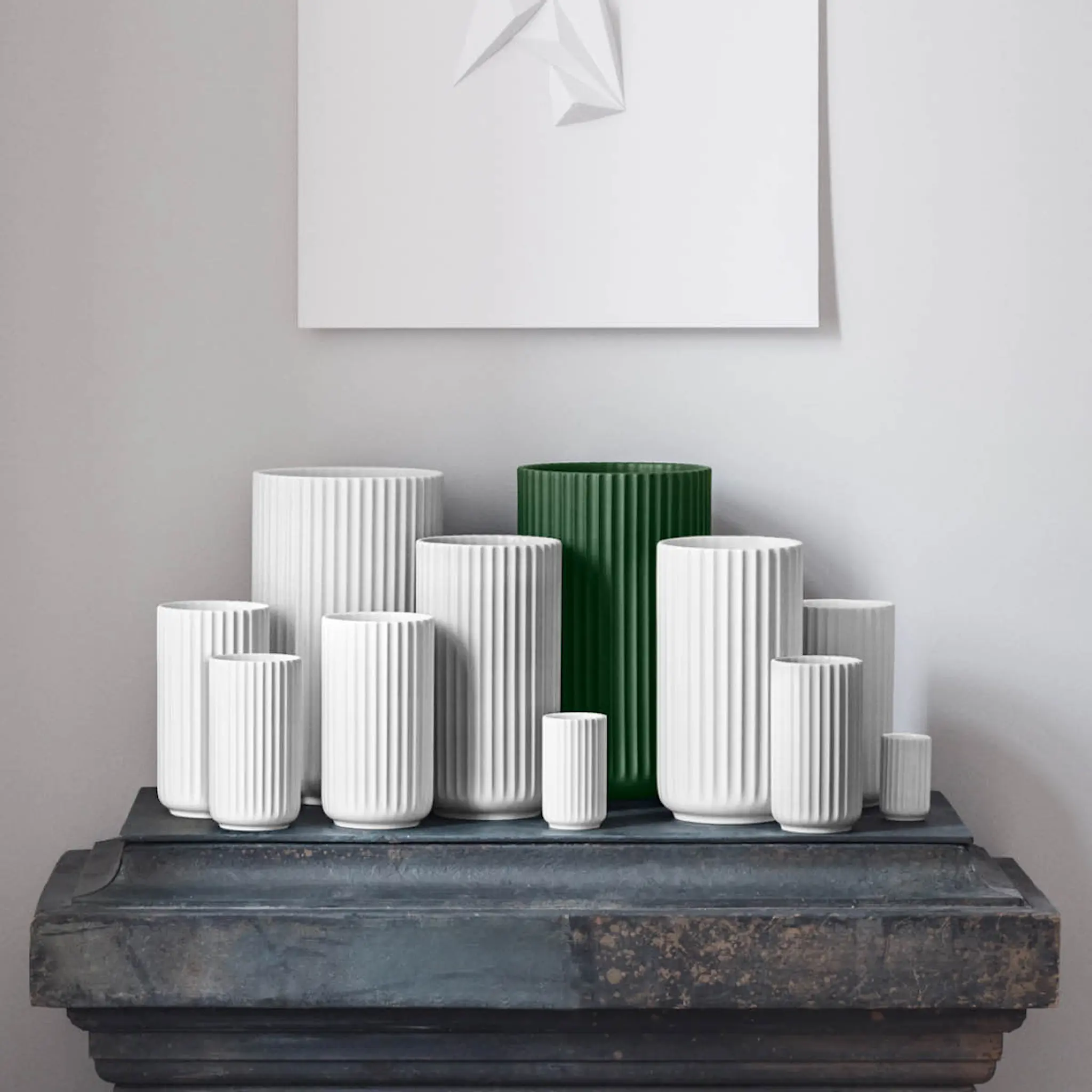 Lyngby Porcelæn Lyngby vase 31 cm mørk grønn porselen
