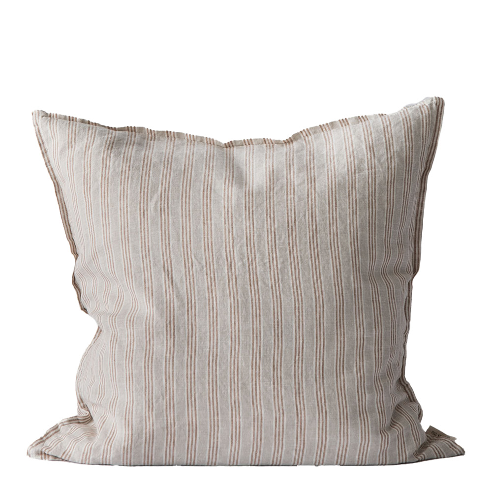Produktfoto för Tell Me More Washed linen kuddfodral 50x50 cm Hazelnut stripe