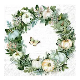 Ihr Serviett Pumpkin Wreath 33x33cm 20 stk hvit/grønn