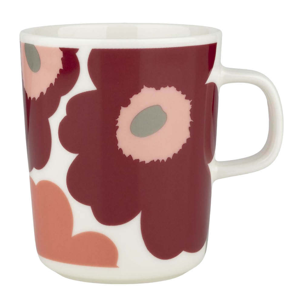 Marimekko – Oiva unikko mugg 25 cl vit/mörk körsbär/lax röd