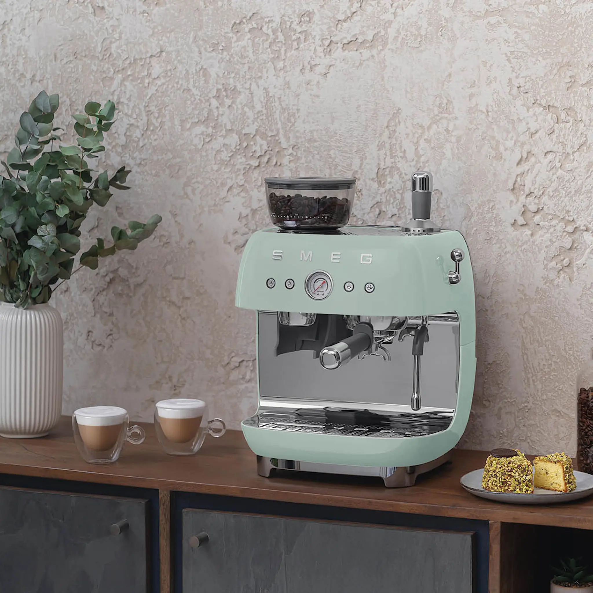 SMEG Smeg Manuell Kaffemaskin med Kvarn EGF03 Pastellgrön