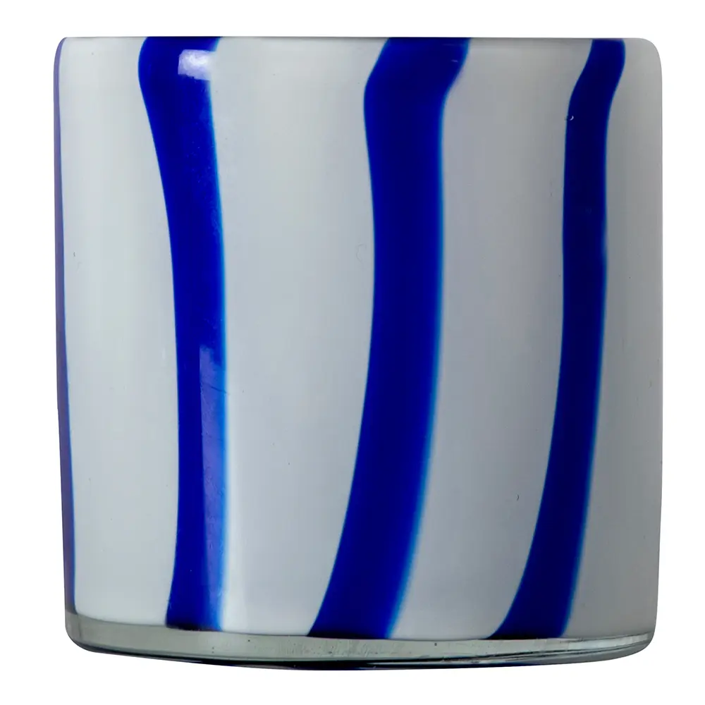 Calore lyslykt 10x10 cm Curve blå/hvit stripete