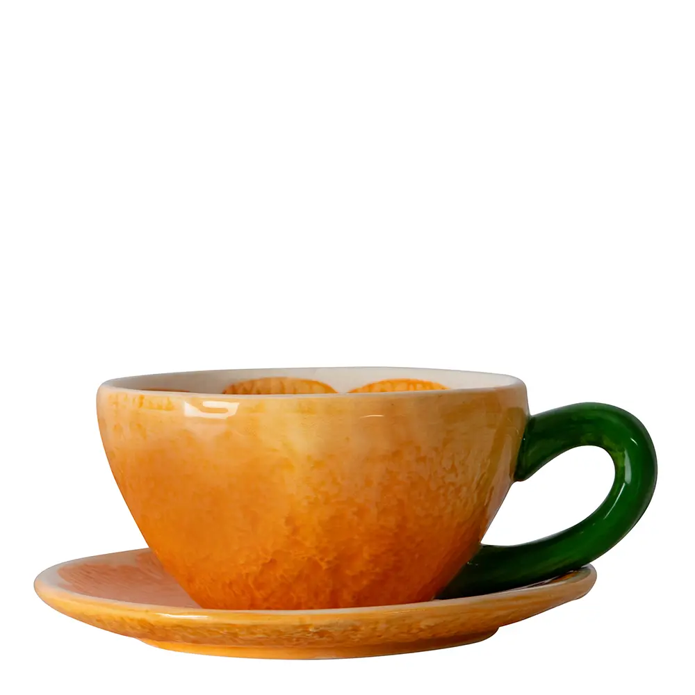 Mandarie kopp med fat 5,5x13,5x7 cm oransje/grønn