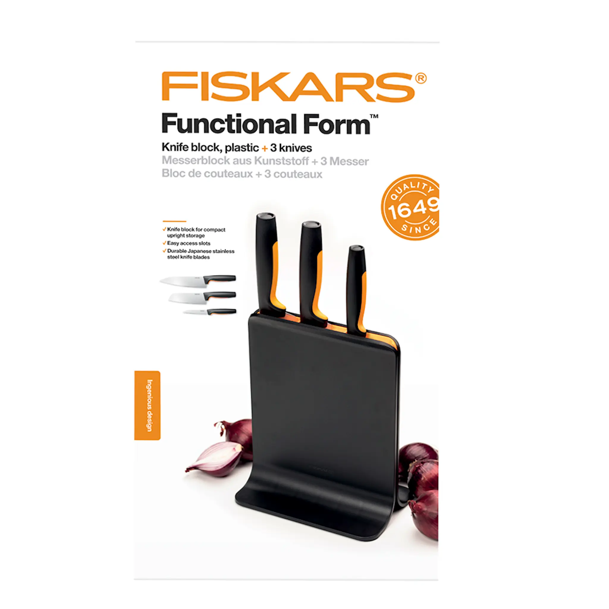 Fiskars Functional Form Knivblock med 3 Knivar Svart