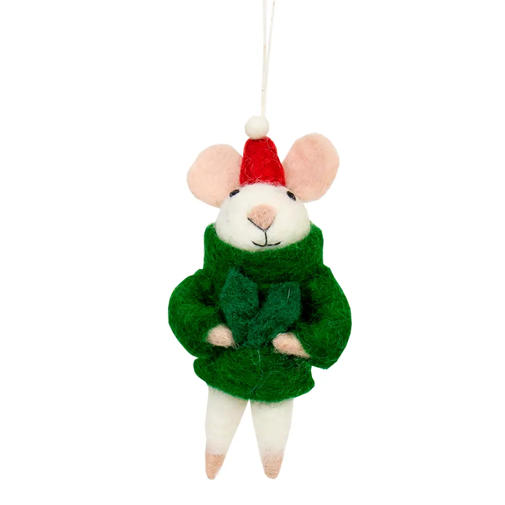 Filtpynt mus med grønn trøye 13 cm