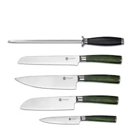 Hexclad Hybrid knivsett 6 deler sølv/skogsgrønn